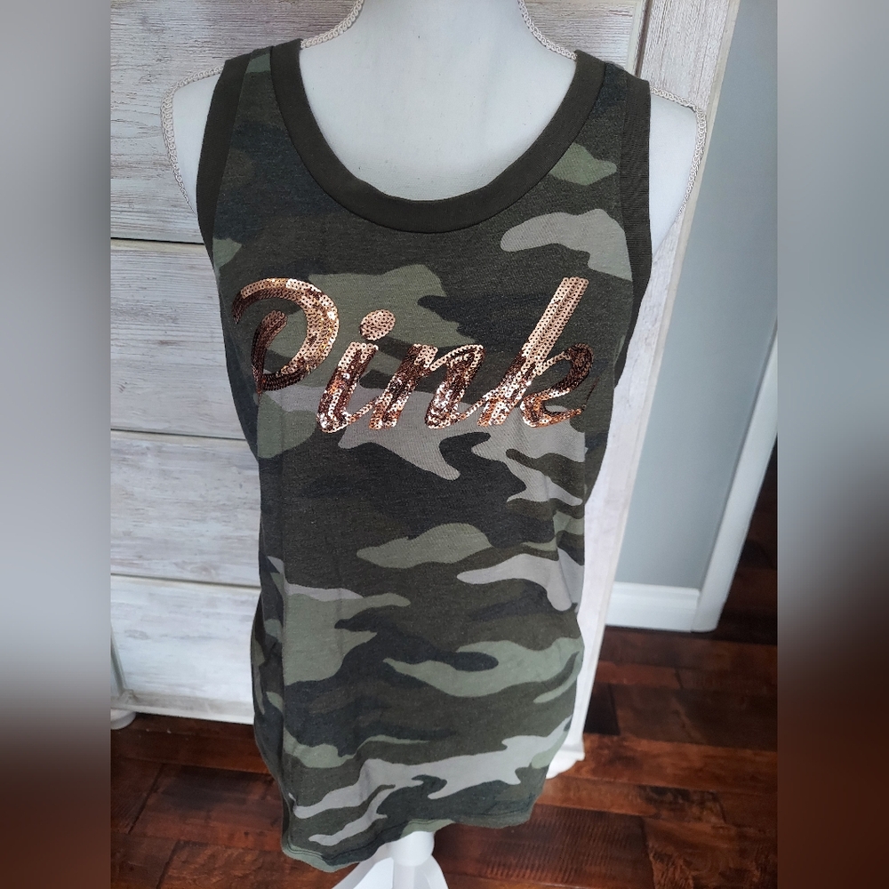 Camouflage PINK Victoria Secret Size medium Sparkle Gold Lettering like new ✨️